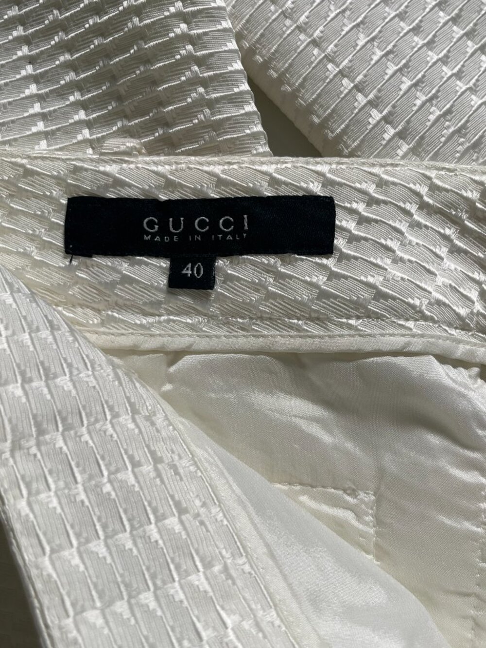 Gucci Ivory Textured Woven Tailored Straight Leg Trousers IT 40 - Picture 9 of 10